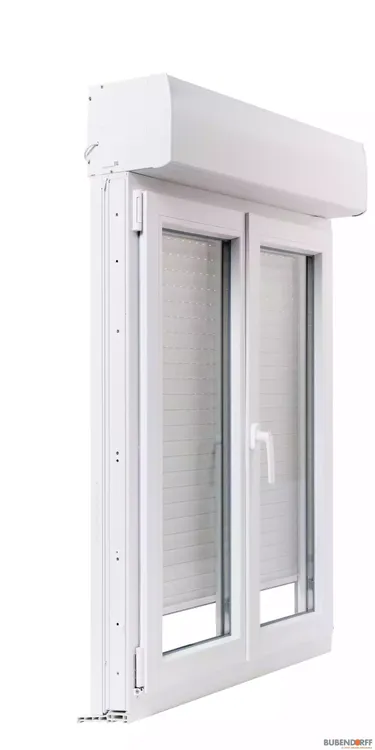 Ensemble fenêtre et volet roulant bloc-baie BUBENDORFF blanc, prêt à poser pour installation en rénovation.