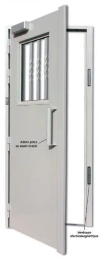 Porte de sécurité à cadre en aluminium/acier, équipée d'une ventouse électromagnétique et d'un bâton de tirage (contrôle d'accès et sécurité des bâtiments)